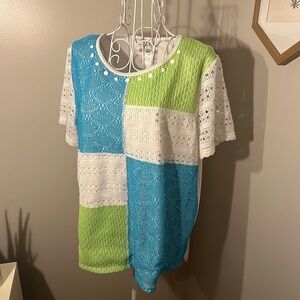 Women’s Alfred Dunner “Turks and Caicos” Short Sleeve Top Beaded - Petite Large